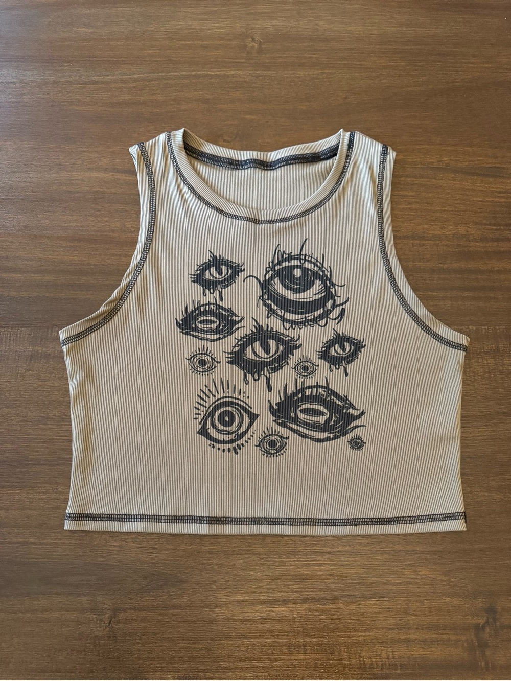 ROMWE Ribbed Eye Graphic Crop Tank Size XL
